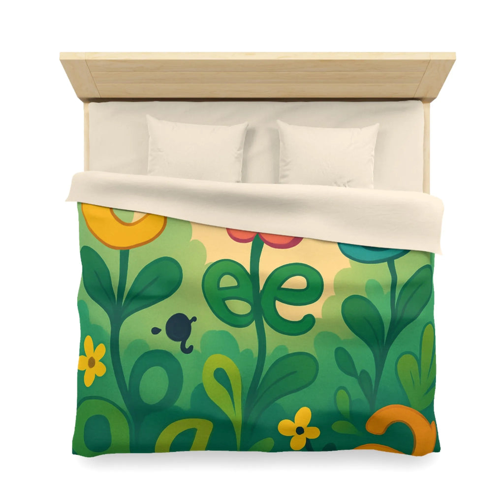 Housse de couette colorée avec lettres et fleurs pour chambre d'enfant joyeuse