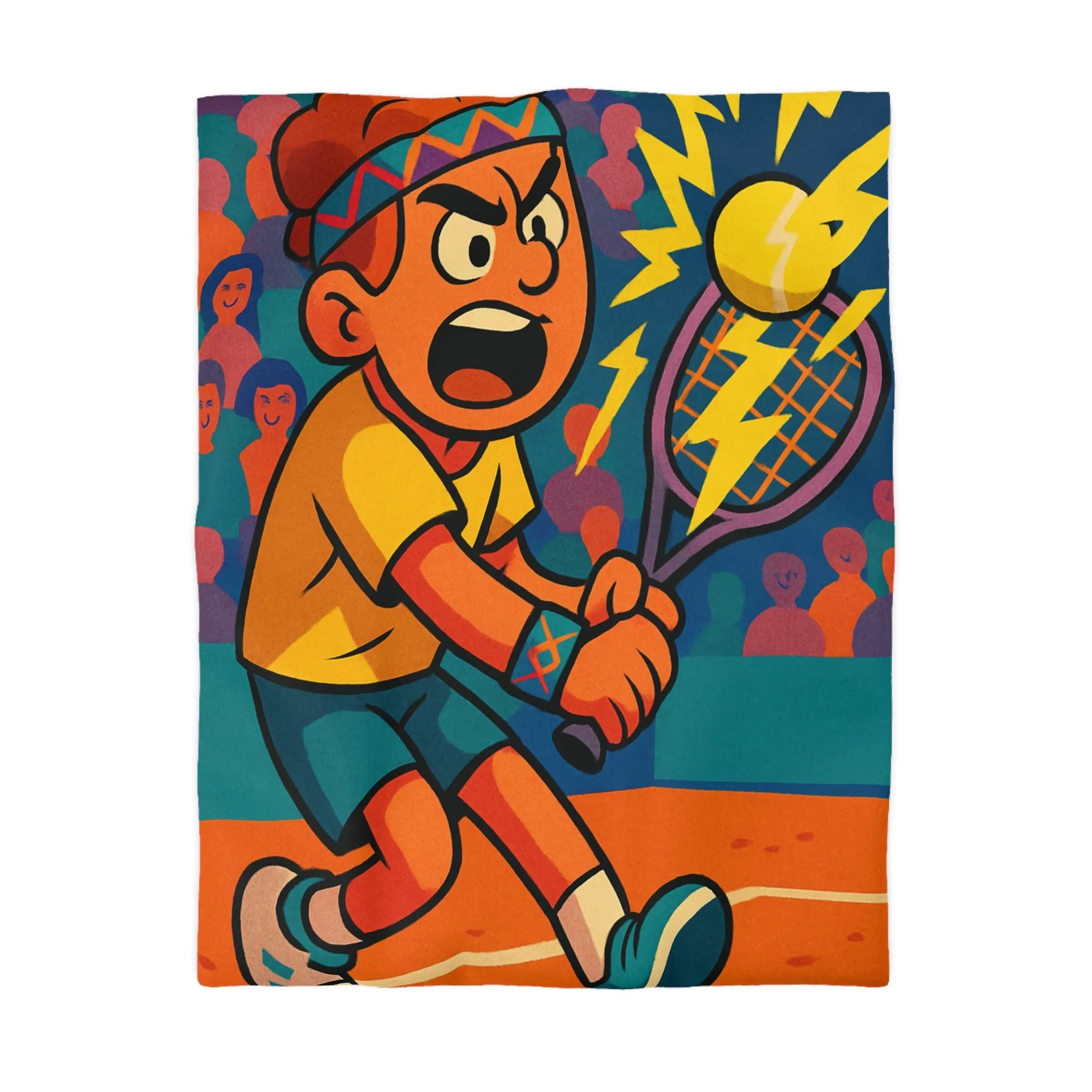 Housse de couette enfantine avec joueur de tennis énergique et balle électrisante en action