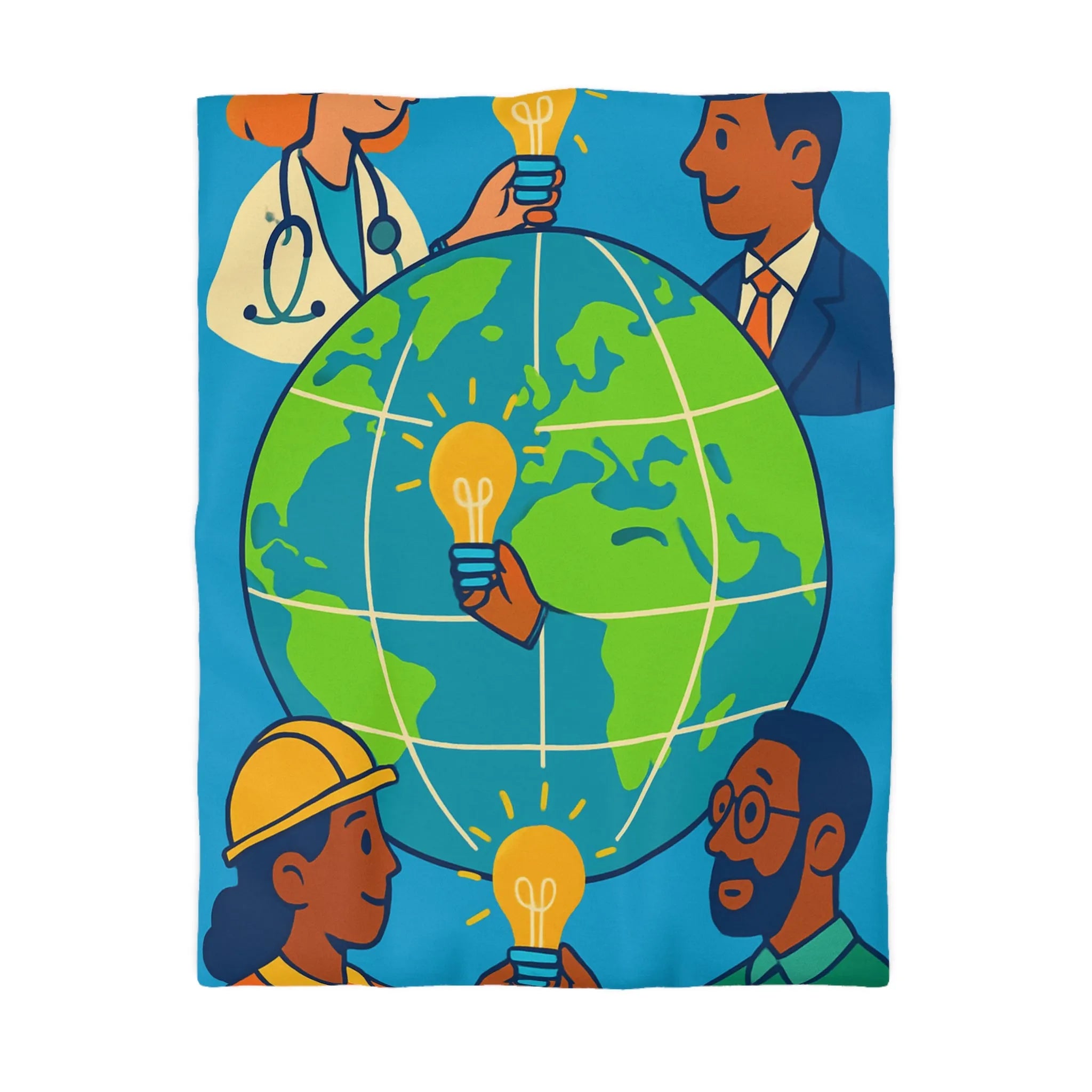 Housse de couette innovante avec globe, diversité et ampoules lumineuses pour un monde uni