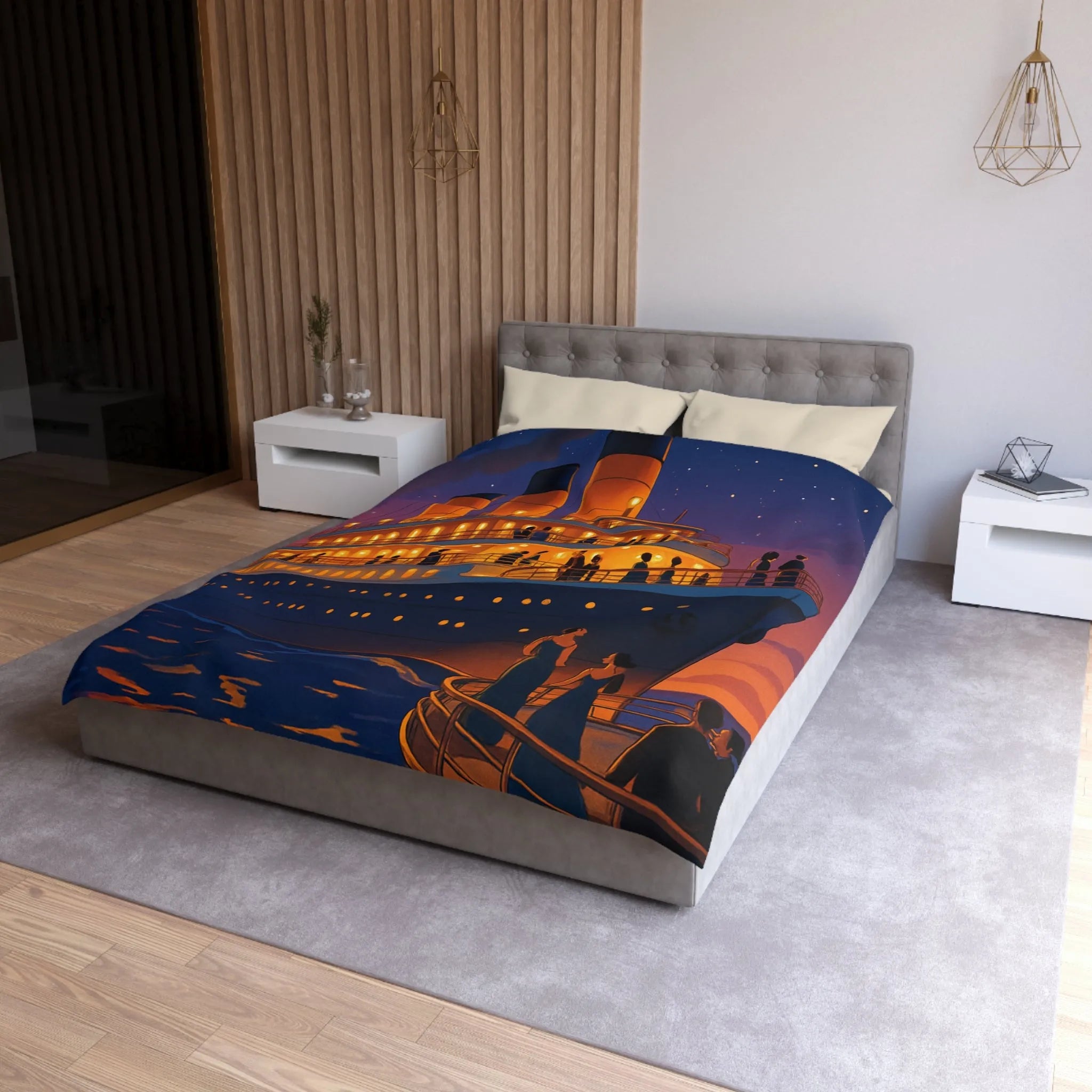 Douce soirée étoilée sur un paquebot illuminé naviguant sur des eaux calmes