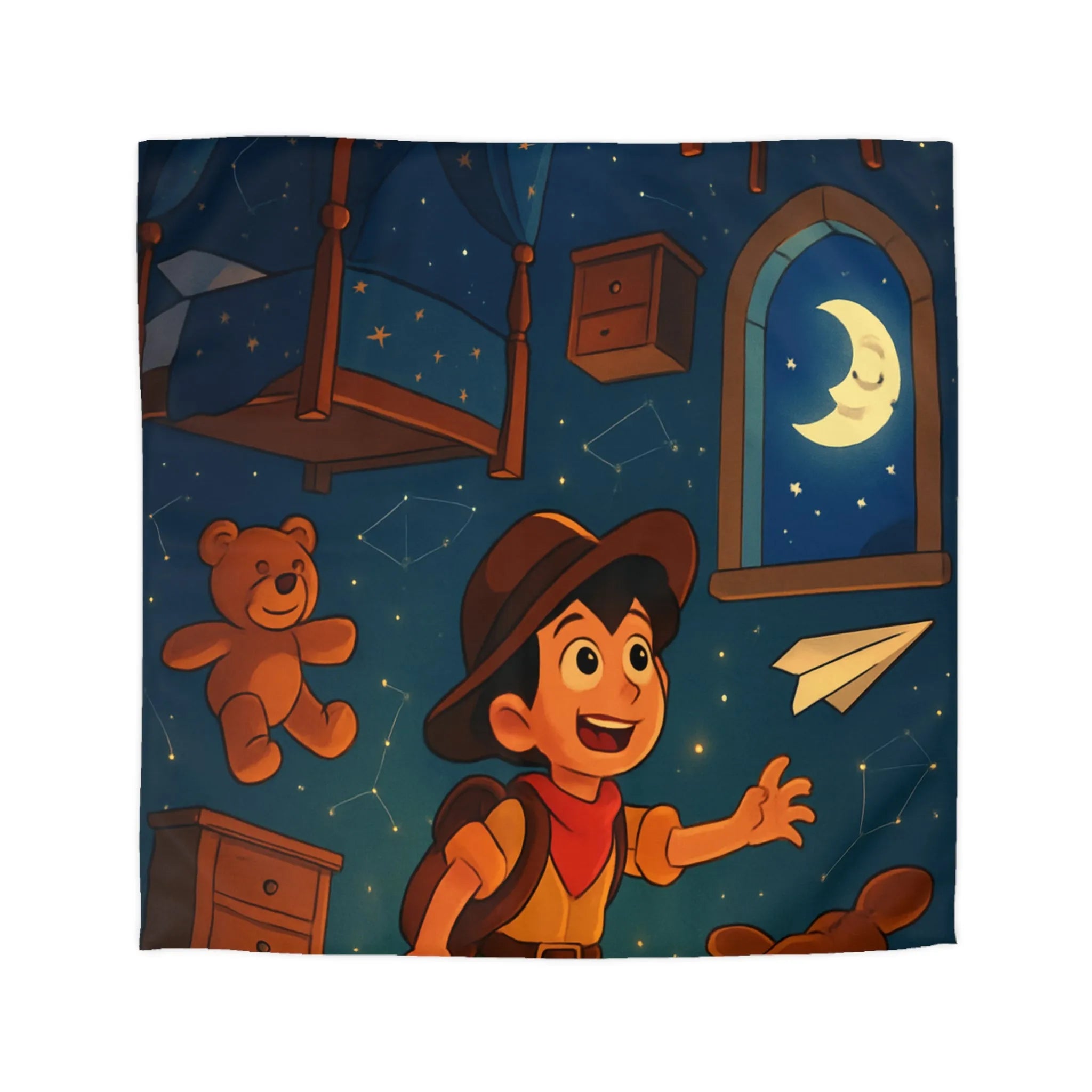 Housse de couette enfant rêveur avec motifs étoilés et décor céleste féérique