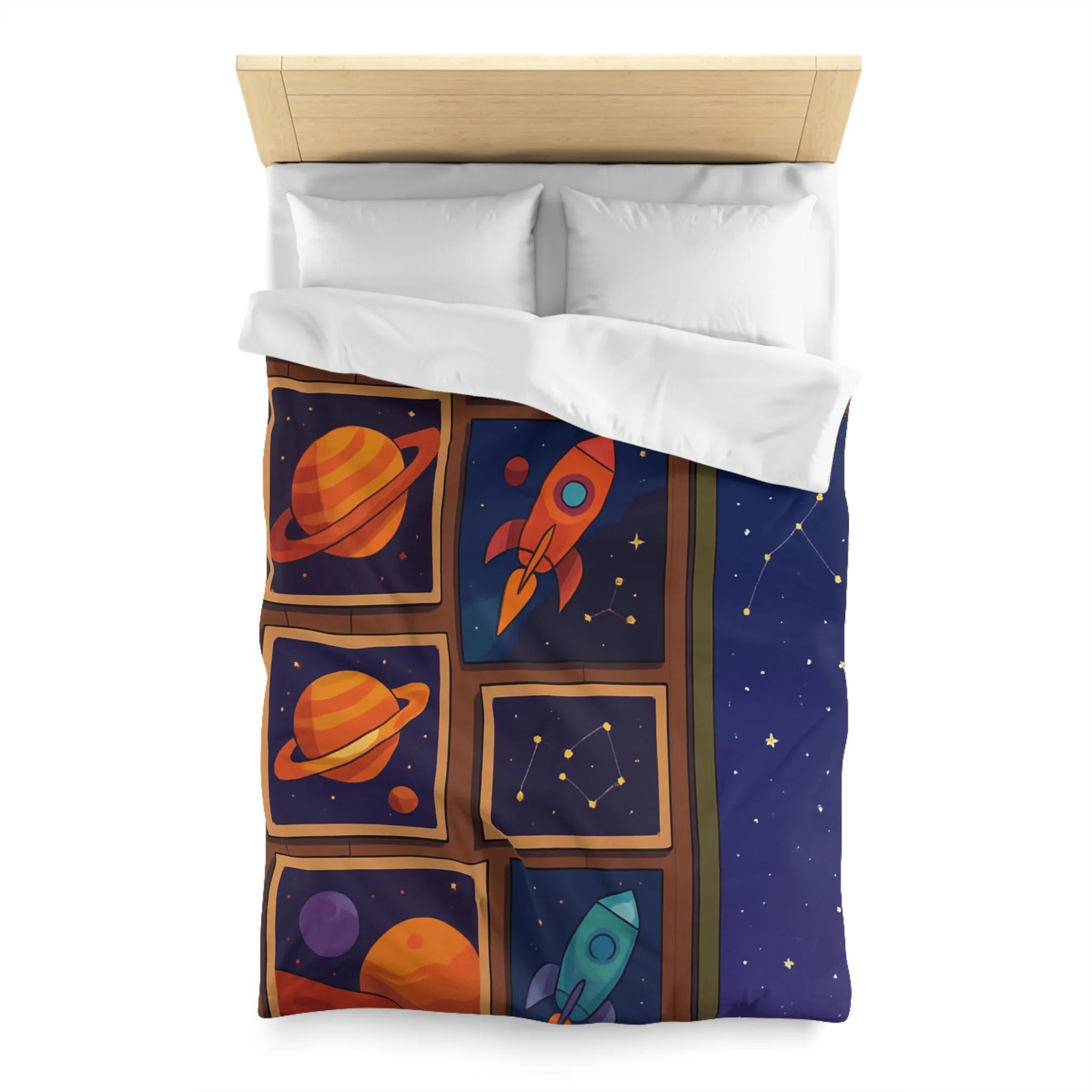 Housse de Couette Espace Coloré avec Fusées et Constellations pour Chambre Enfant