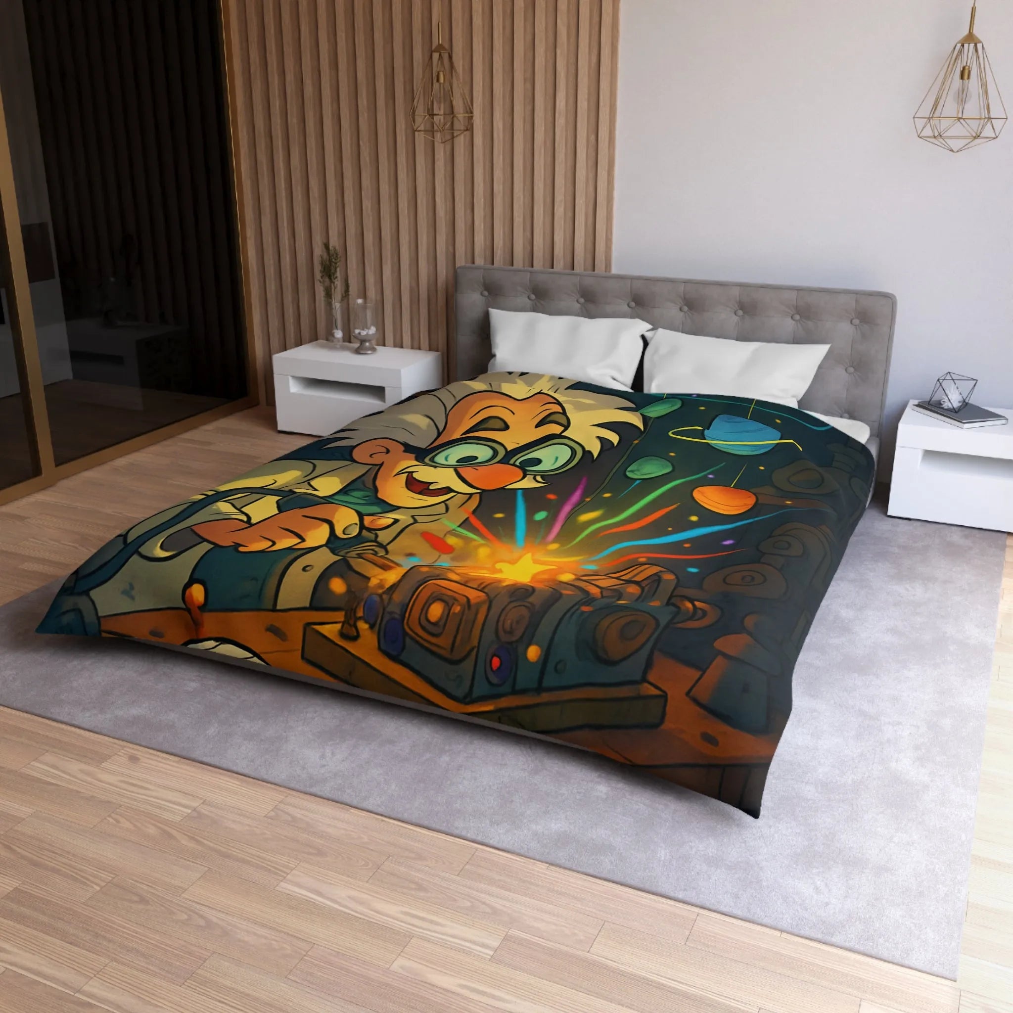 Housse de Couette Cosmos Inventeur Fantastique avec Planètes et Robot Mignon