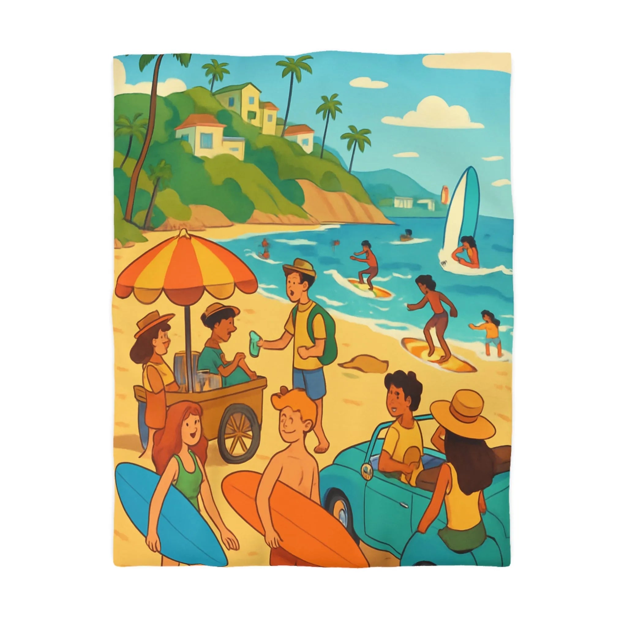 Housse de Couette Colorée avec Motifs de Plage Vintage, Surf et Été Tropical