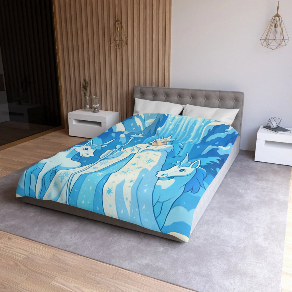 Housse de couette féerique avec reine des neiges, licornes et cascade magique