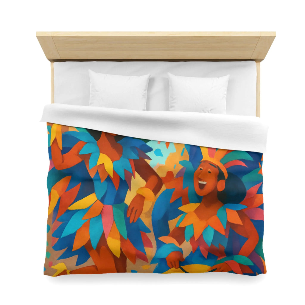 Housse de couette carnaval vibrante avec danseurs multicolores et ambiance festive éclatante