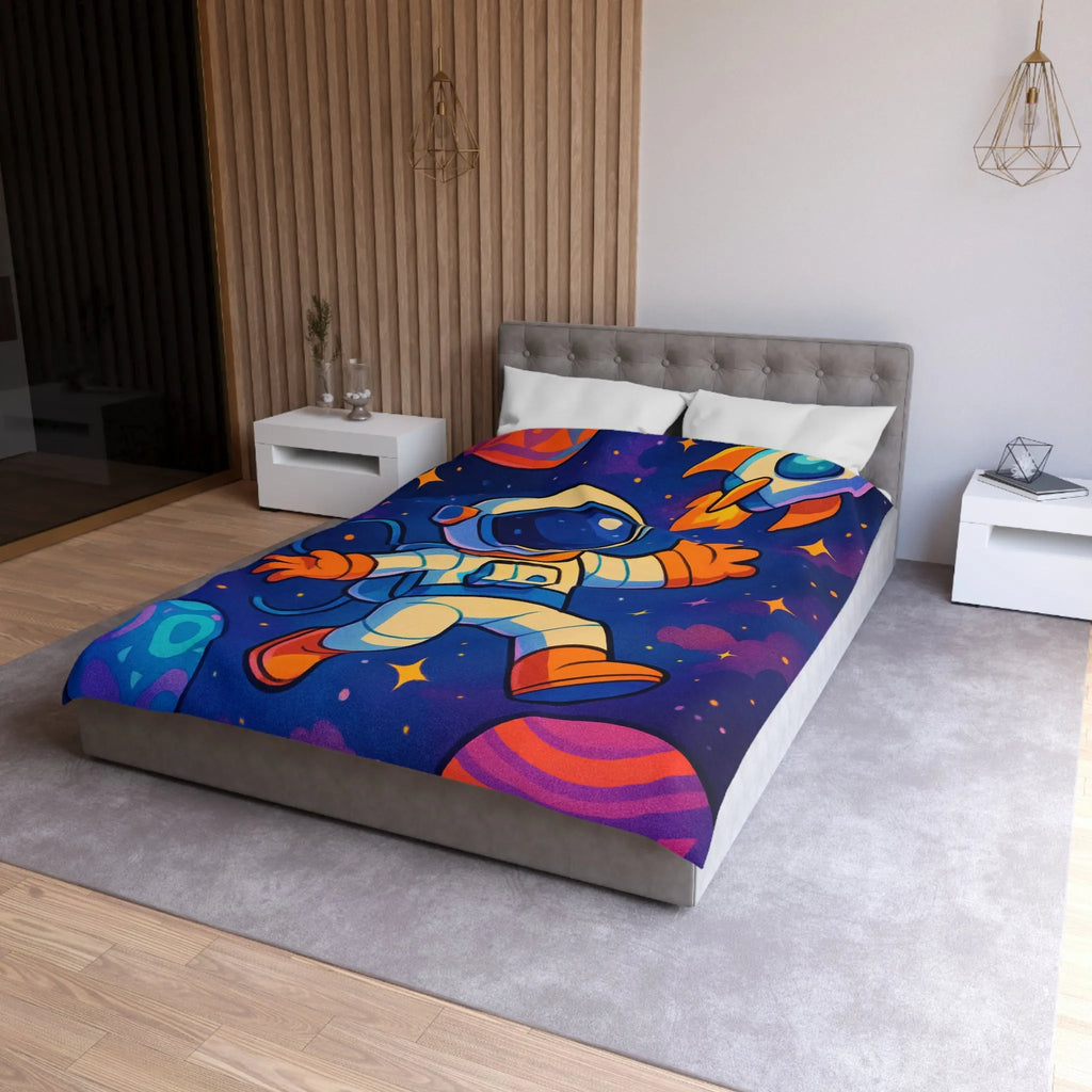 Housse de couette espace colorée avec astronaute flottant et fusée brillante