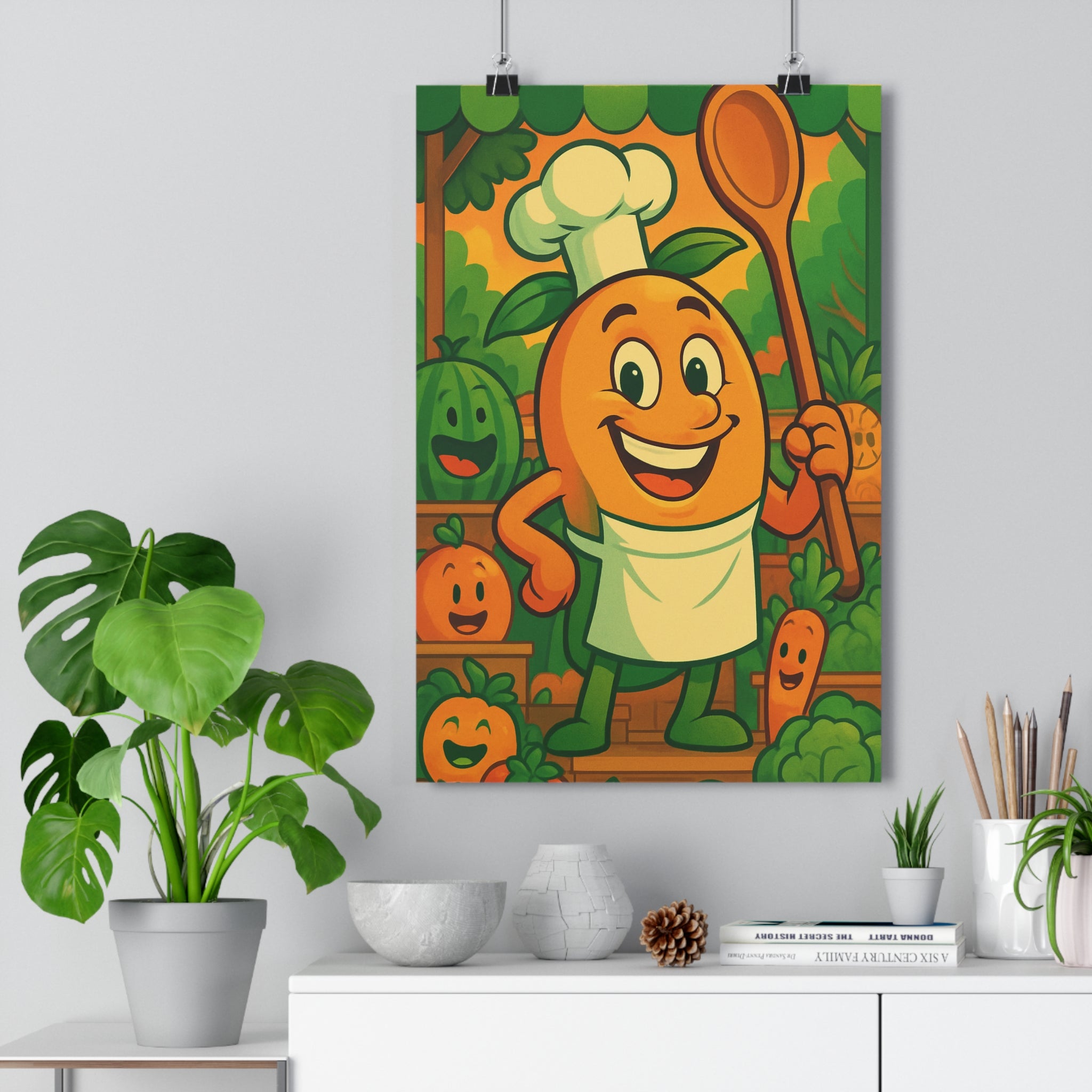 Poster décoratif cartoon tropical joyeux cuisine fruits légumes vibrant amusant coloré exotique style 30x46