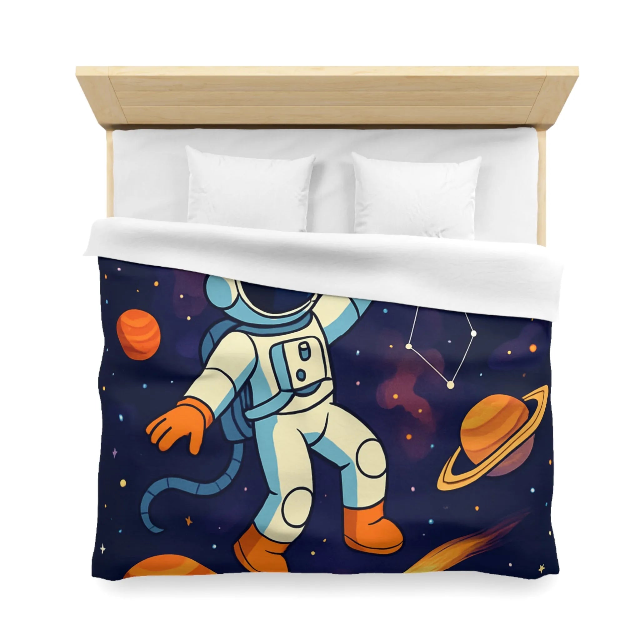 Housse de Couette Astronaute Enfantine avec Étoiles, Planètes et Constellations Colorées pour Chambre