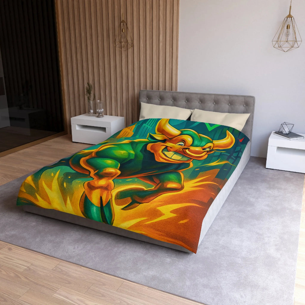 Housse de couette dynamique avec taureau optimiste et flèches de croissance urbaine