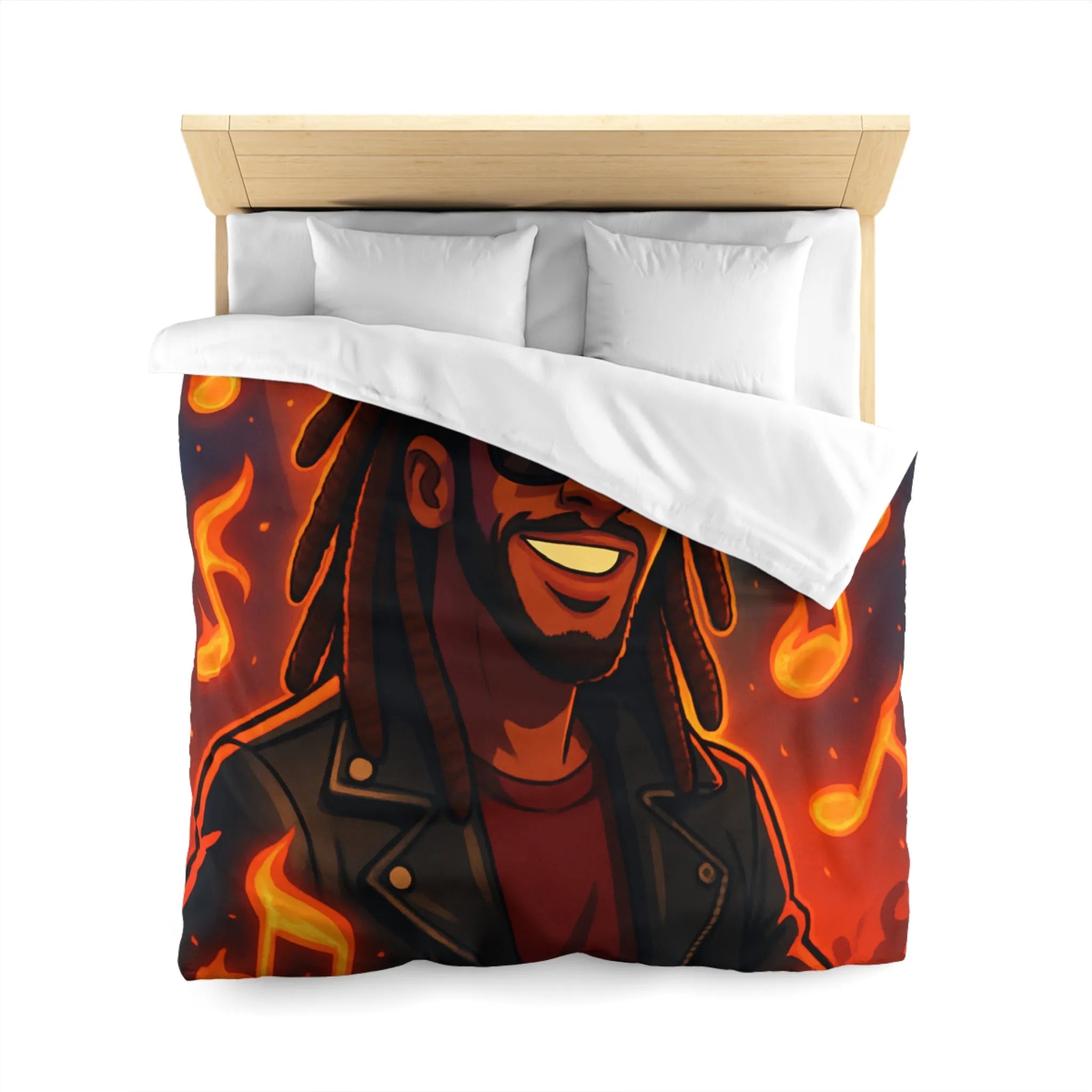 Housse de couette artistique avec musicien animé sous lumières de concert colorées