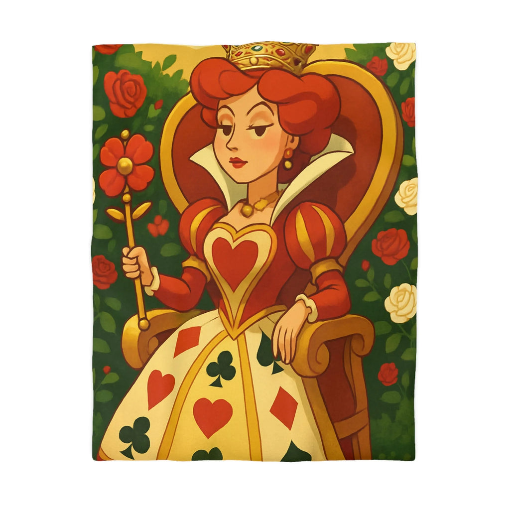 Élégante et royale housse de couette reine avec motifs coeurs détails rouge vibrant