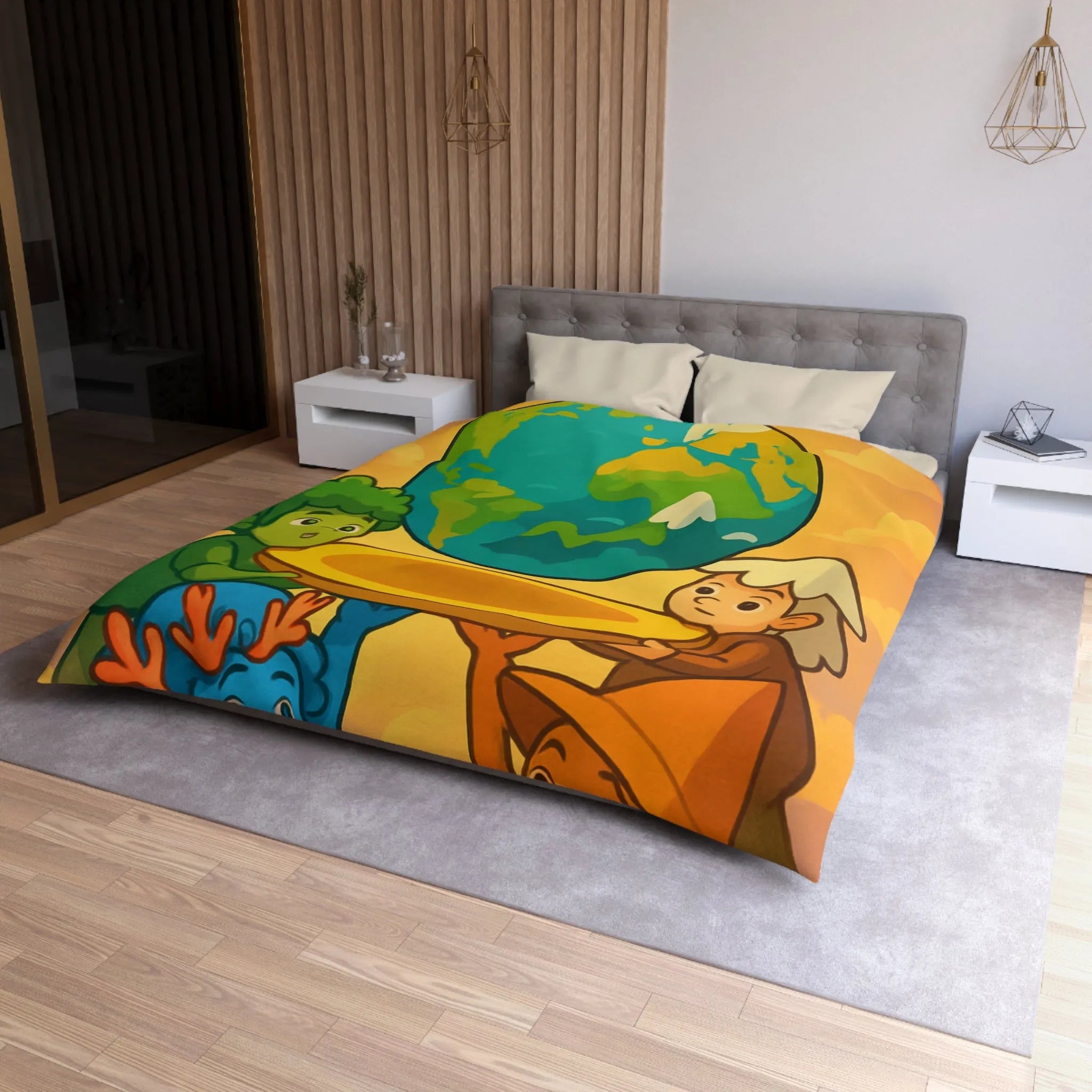 Housse de couette colorée représentant des enfants unis pour soutenir la planète Terre