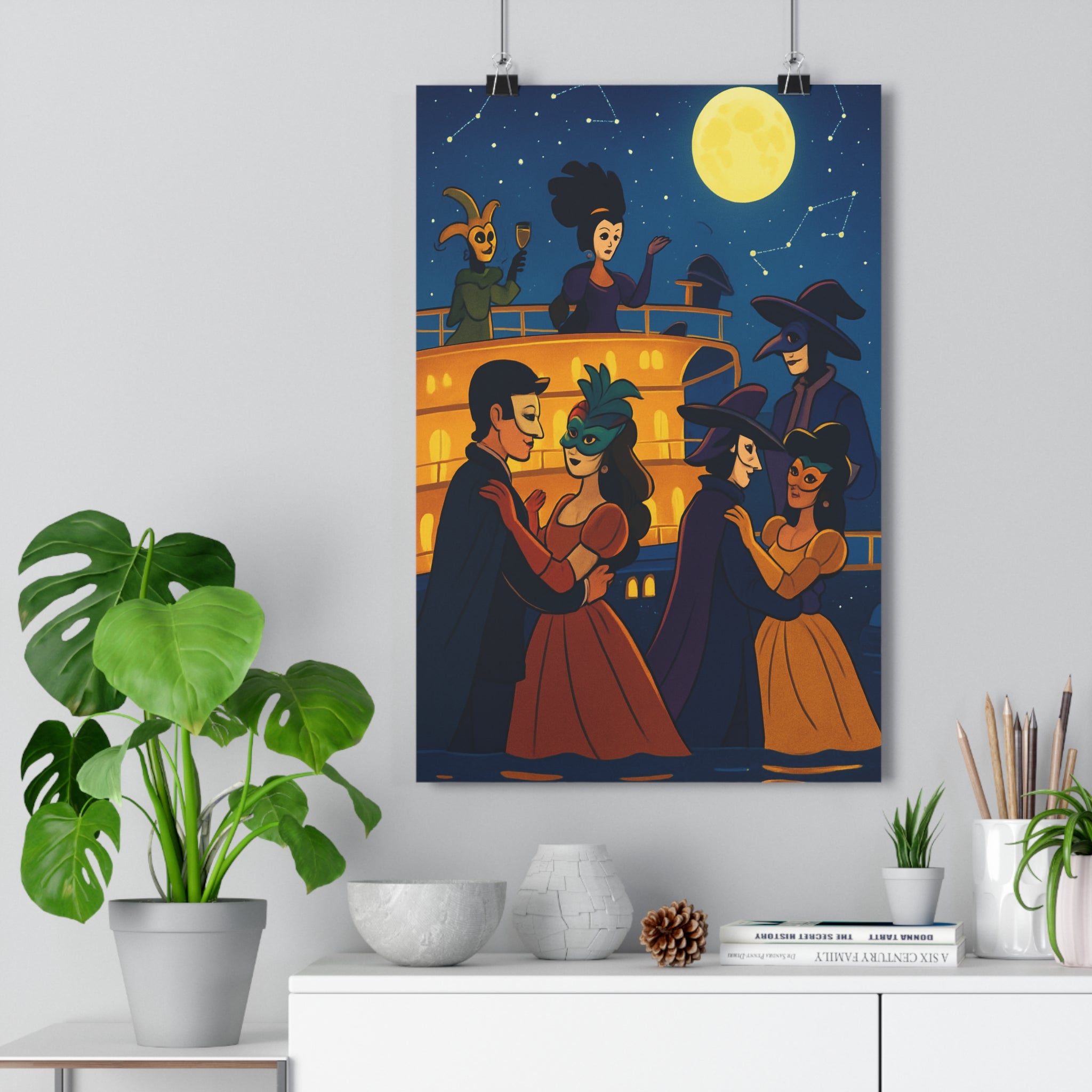 Poster décoratif mystique bleu riche salon chambre magique vintage mystérieux danse personnages 30x46 cm