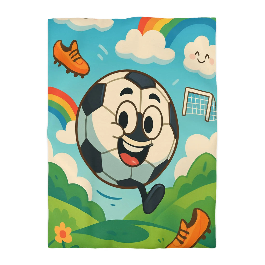 Housse de Couette Enfant Joyeuse avec Ballon de Foot et Arc-en-ciel Coloré