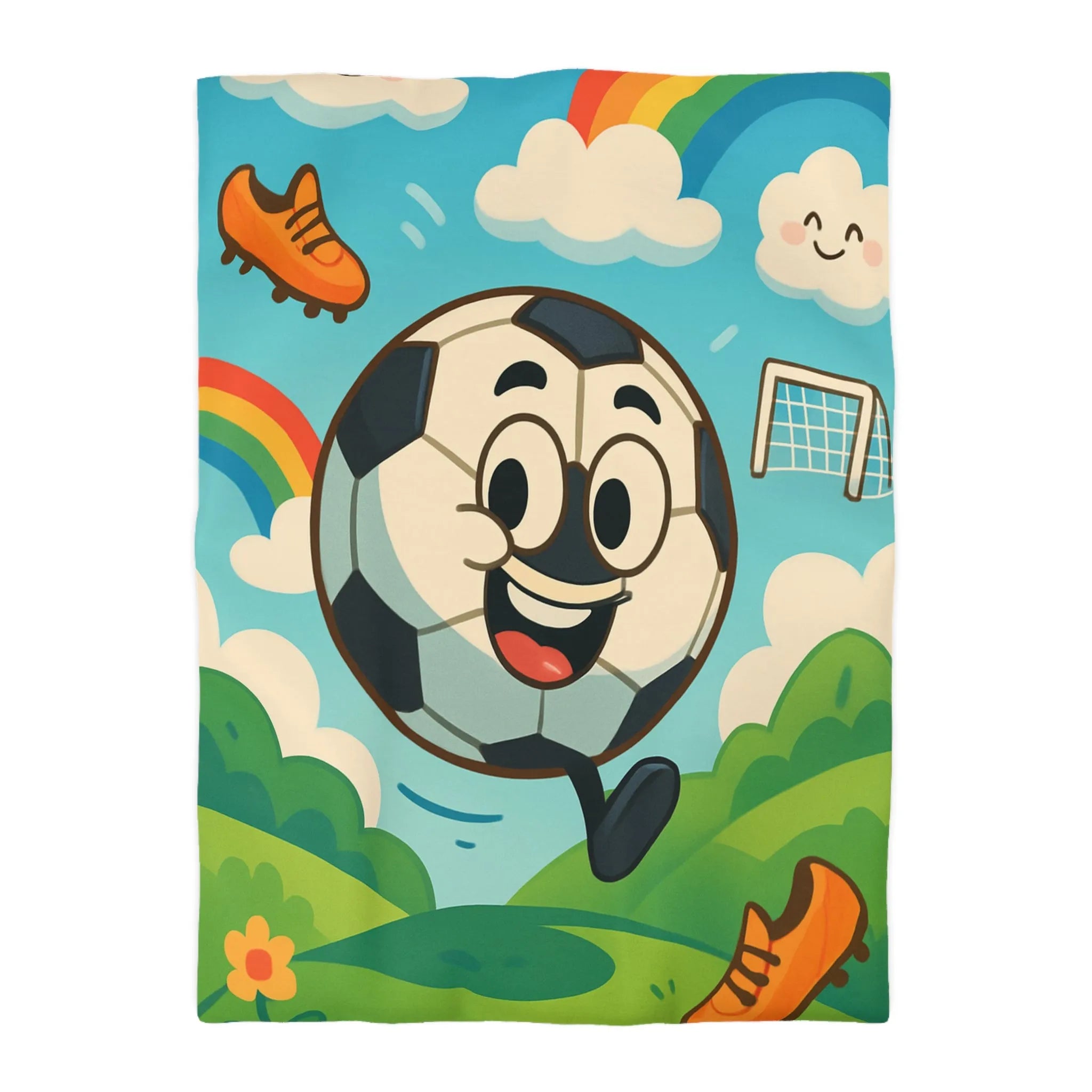 Housse de Couette Enfant Joyeuse avec Ballon de Foot et Arc-en-ciel Coloré
