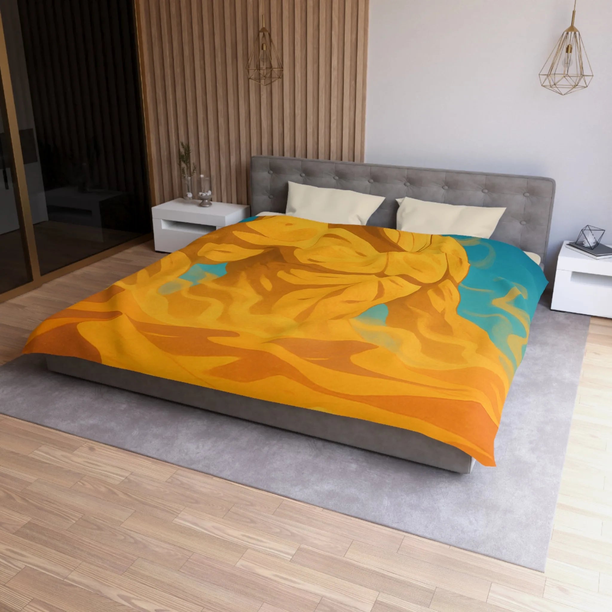 Housse de couette désert mystique avec caravane et gardien de sable géant