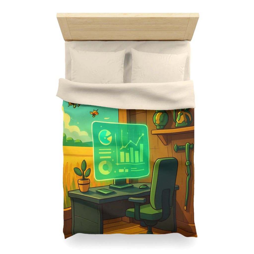 Housse de couette avec design moderne d'abeilles et station de travail futuriste