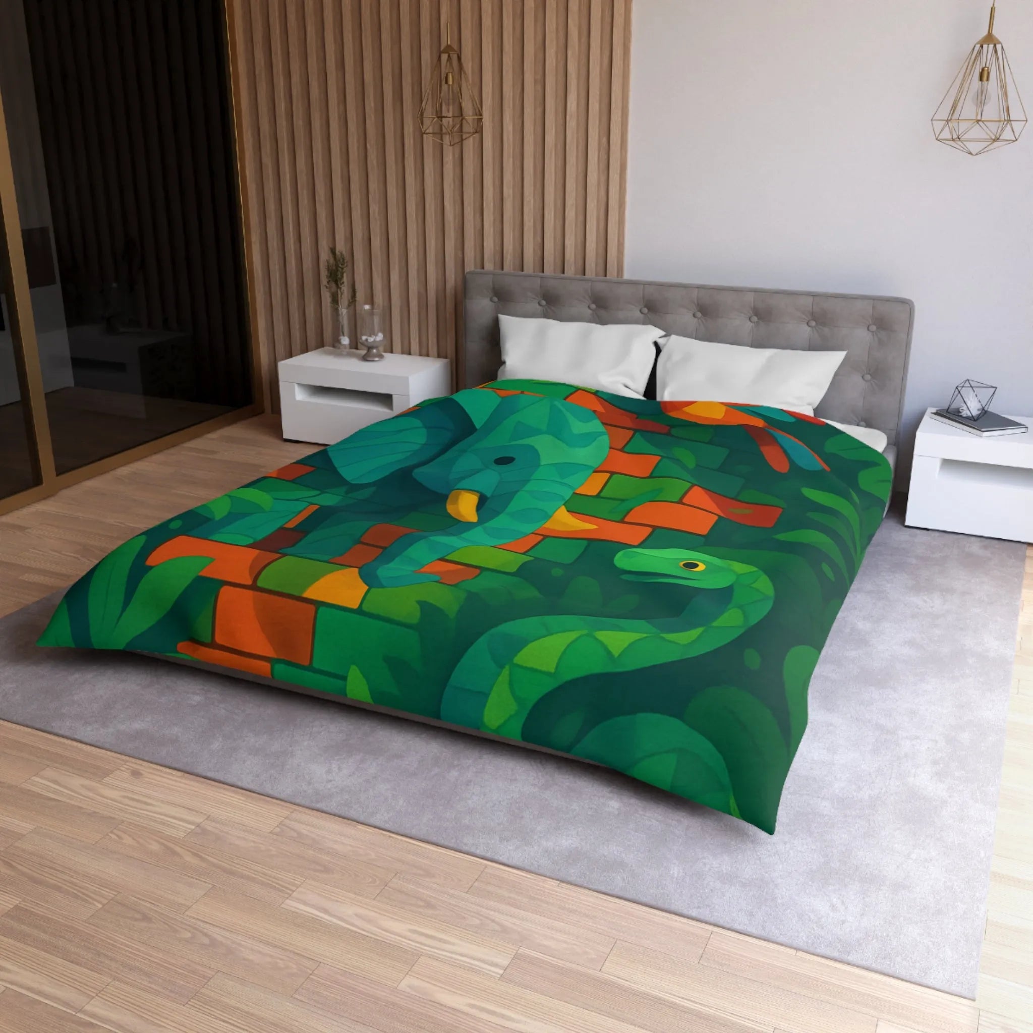 Housse de couette jungle vibrante avec éléphant, oiseau, serpent et feuillage luxuriant