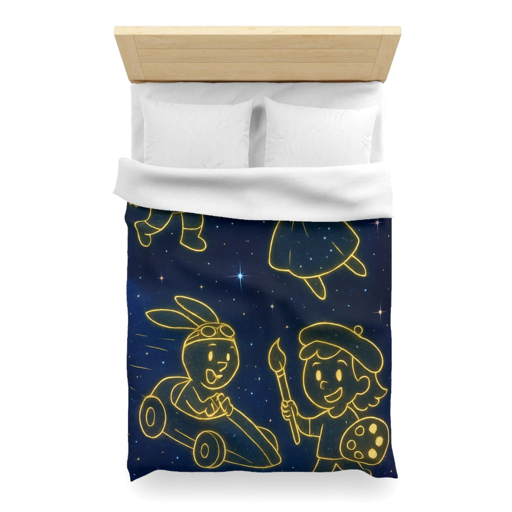 Housse de Couette Enfant Cosmos avec Constellations Astronautes Princesse Lapin Artiste
