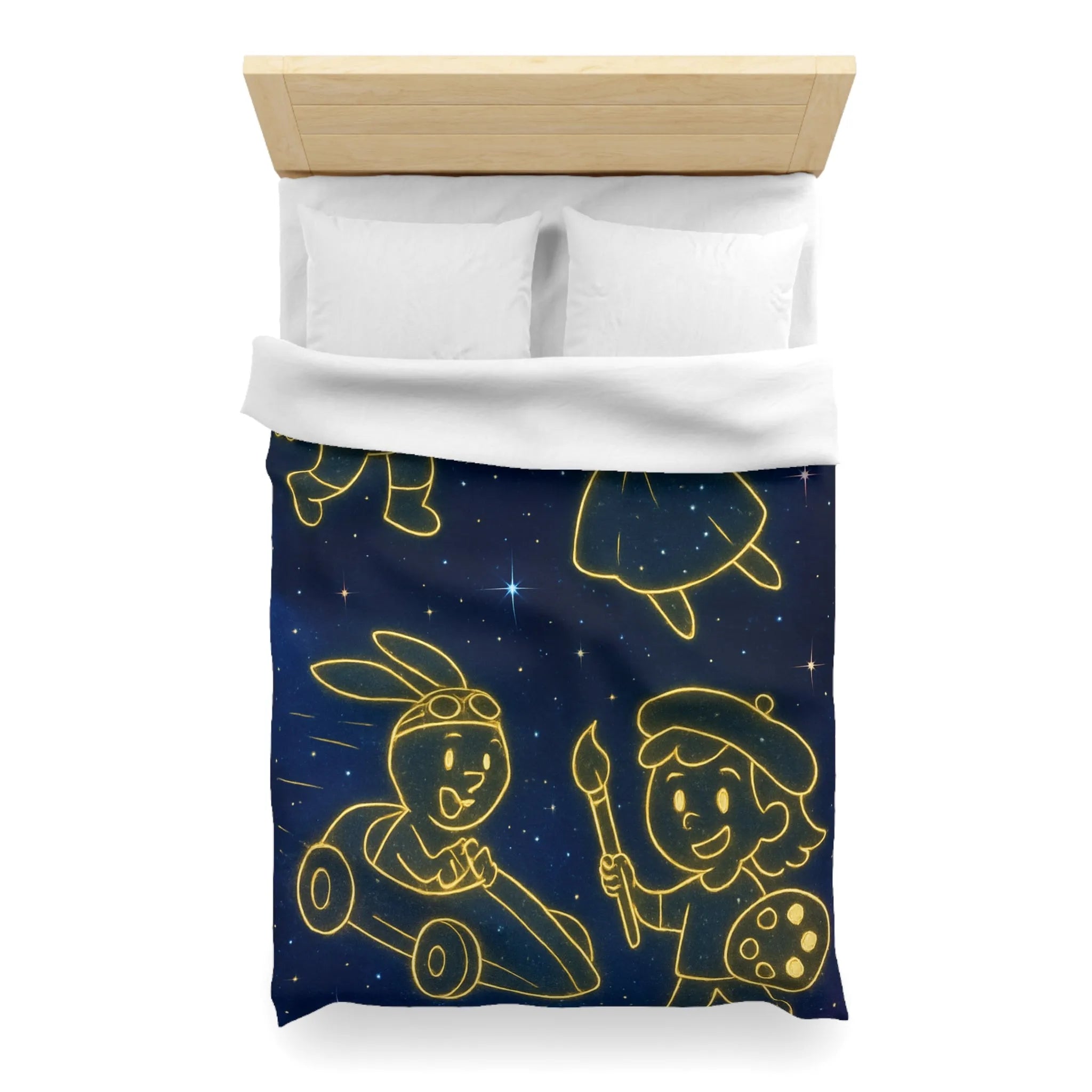 Housse de Couette Enfant Cosmos avec Constellations Astronautes Princesse Lapin Artiste