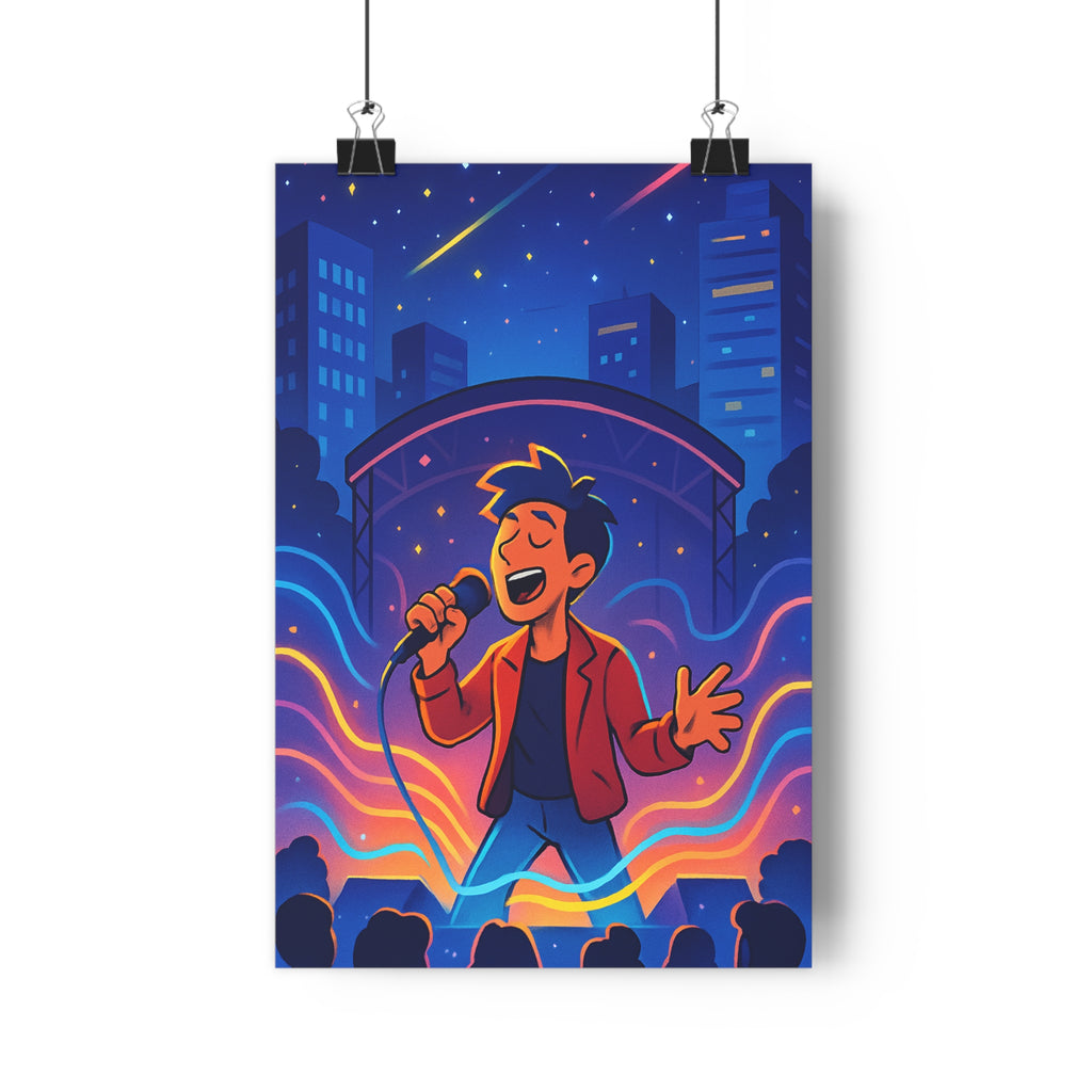 Poster décoratif moderne cartoon rouge lumineux dynamique urbain chanteur scène néon vibrant chambre salon