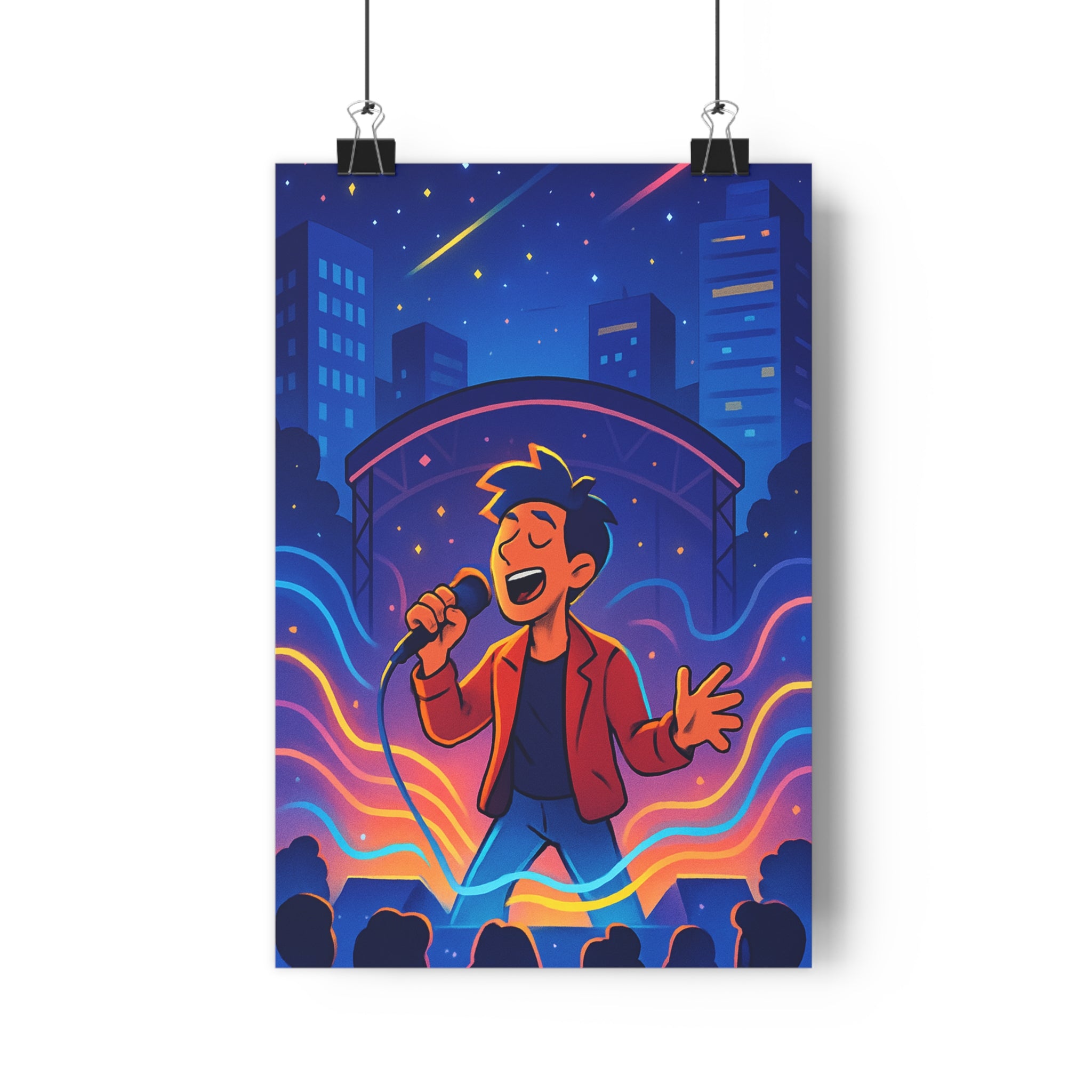 Poster décoratif moderne cartoon rouge lumineux dynamique urbain chanteur scène néon vibrant chambre salon