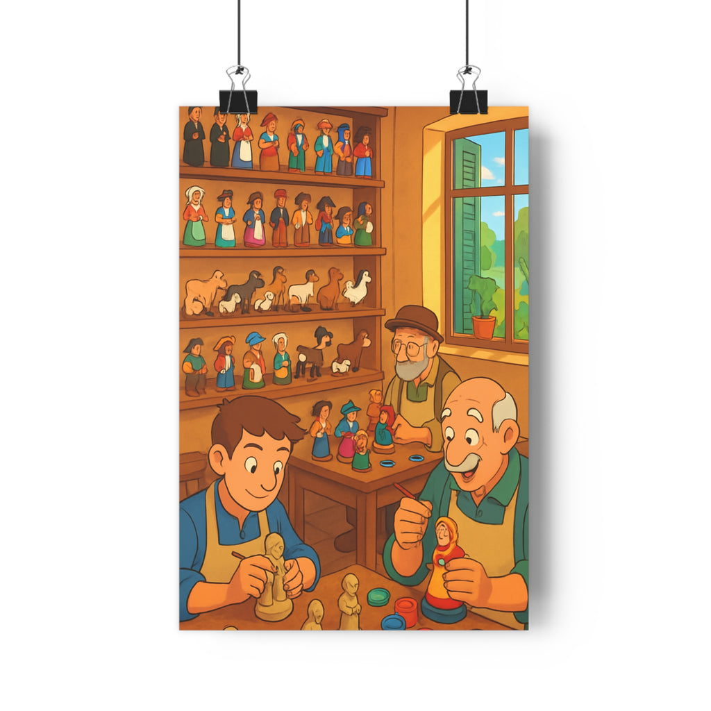 Poster décoratif coloré provençal joyeux artisanal traditionnel salon chambre figurines ambiance chaleureuse unique qualité