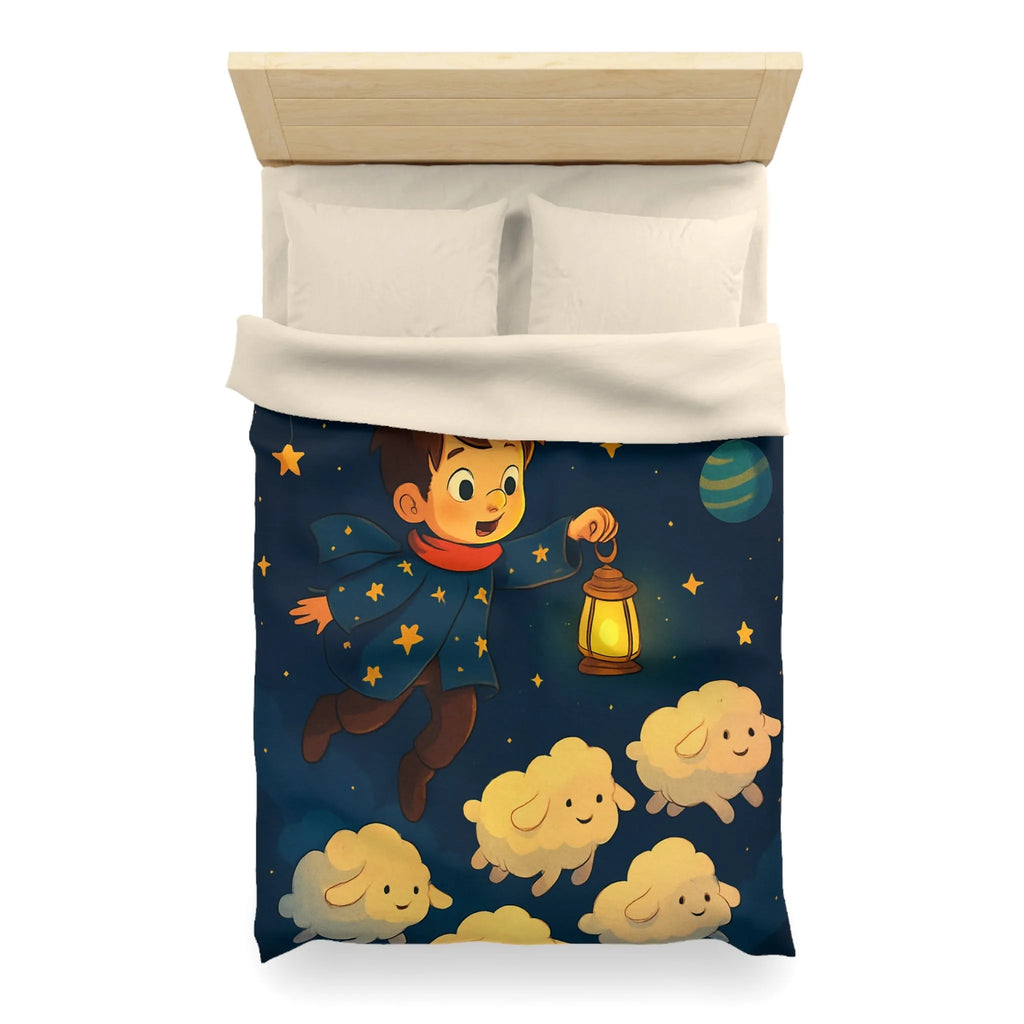 Housse de couette enfant rêveur avec étoiles, lune et moutons volants mignons