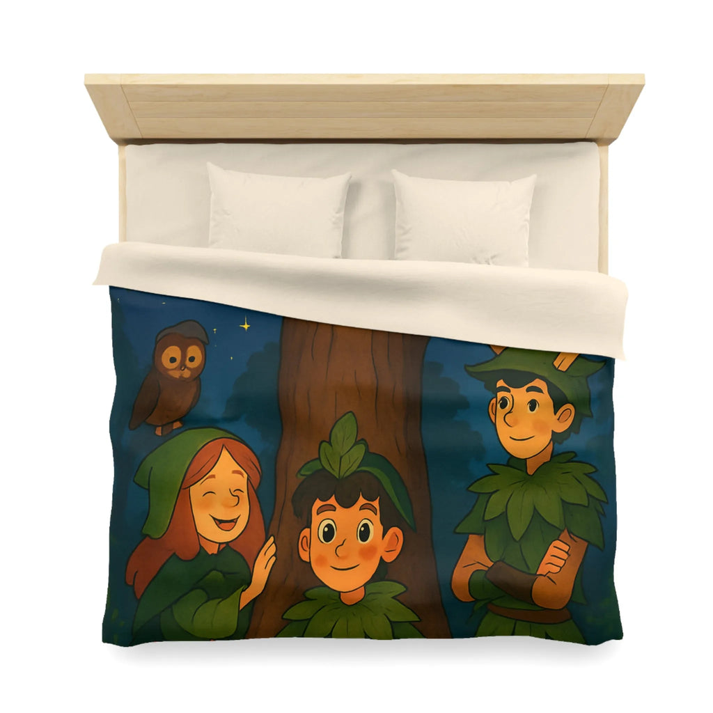 Housse de Couette Forêt Enchantée avec Animaux, Arbre et Enfants en Tenues Végétales