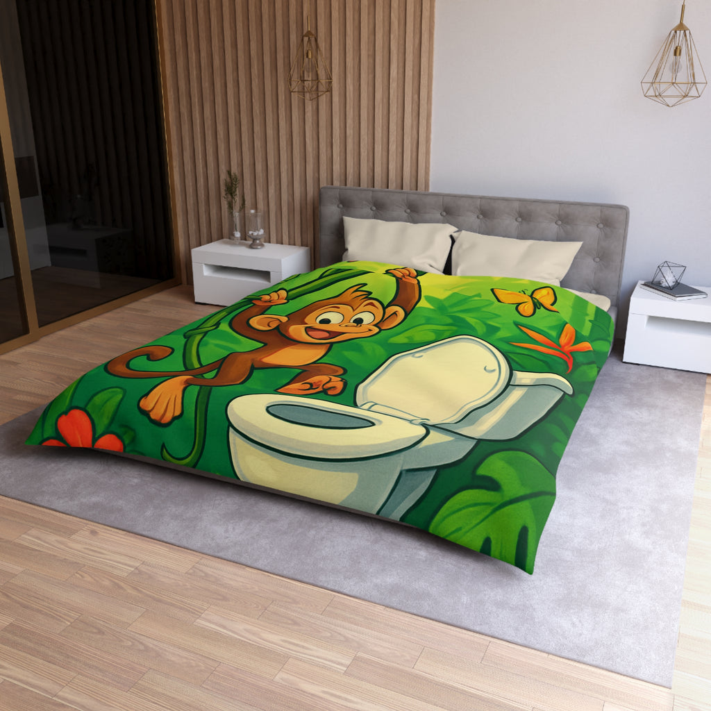 Housse de couette pour enfants avec singe joyeux et jungle colorée luxuriante