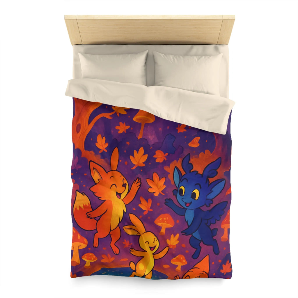 Housse de couette foret enchantée avec animaux fantastiques et ambiance féerique en couleurs vives