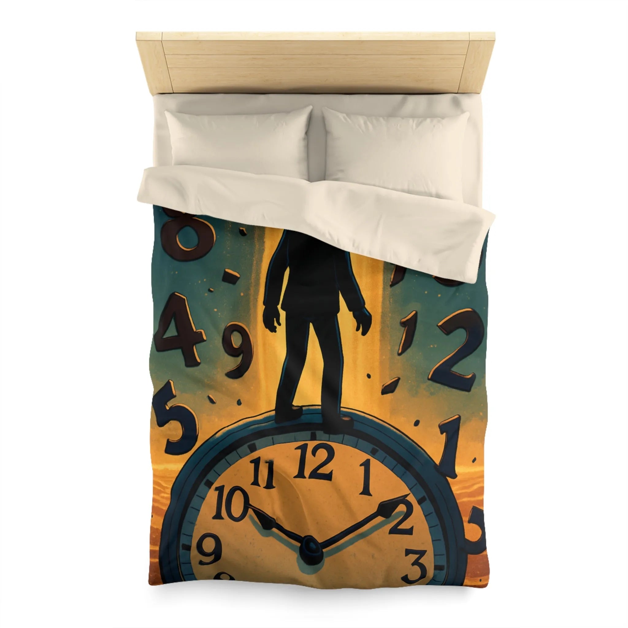 Housse de couette avec horloge mystique et voyageur des rêves en noir