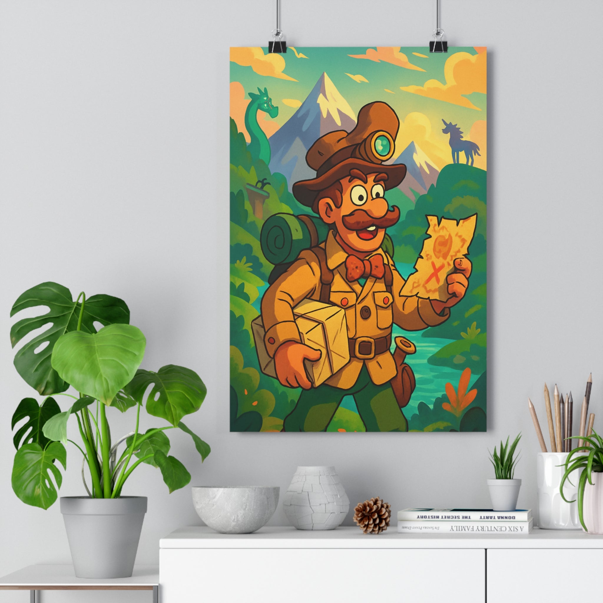 Poster décoratif aventure magique animé terreux explorateur paysage fantastique chambre enfant mystère vibrant unique