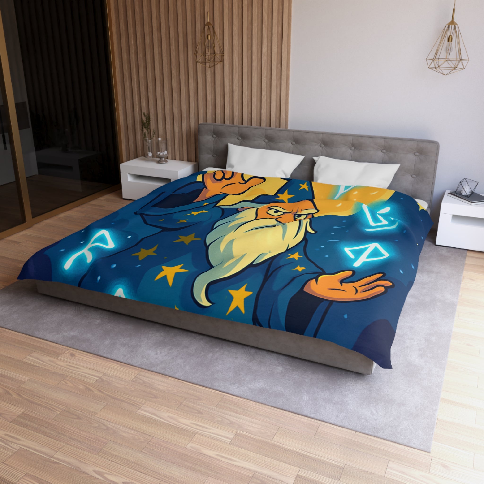 Housse de couette sorcier mystique avec cristaux et lune brillante magique