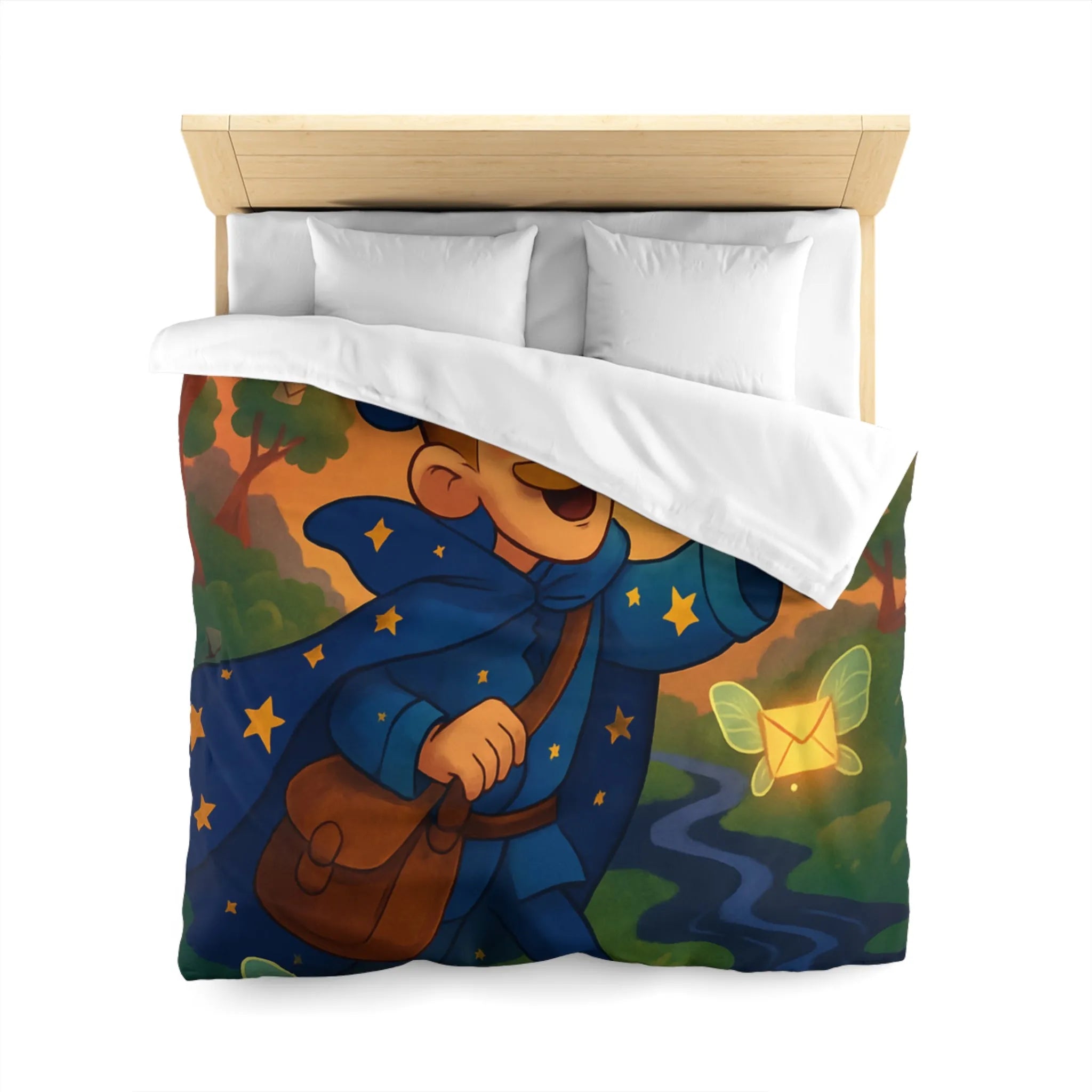 Housse de Couette Enfantine Magique Forêt Ambiance Nocturne Étoiles Arborées Postier Joyeux