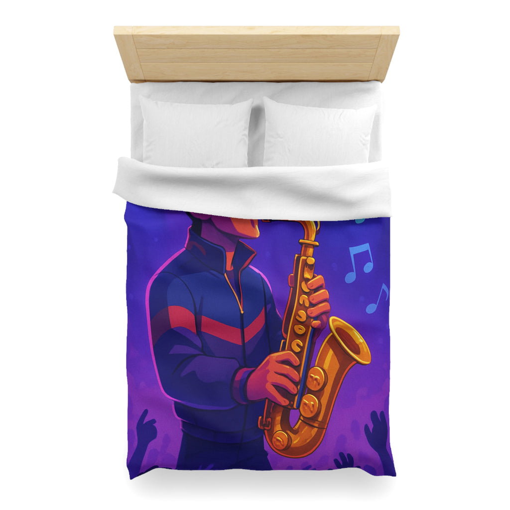 Jazz nocturne vibrant avec joueur de saxophone énergique sous lumières colorées et musique entraînante