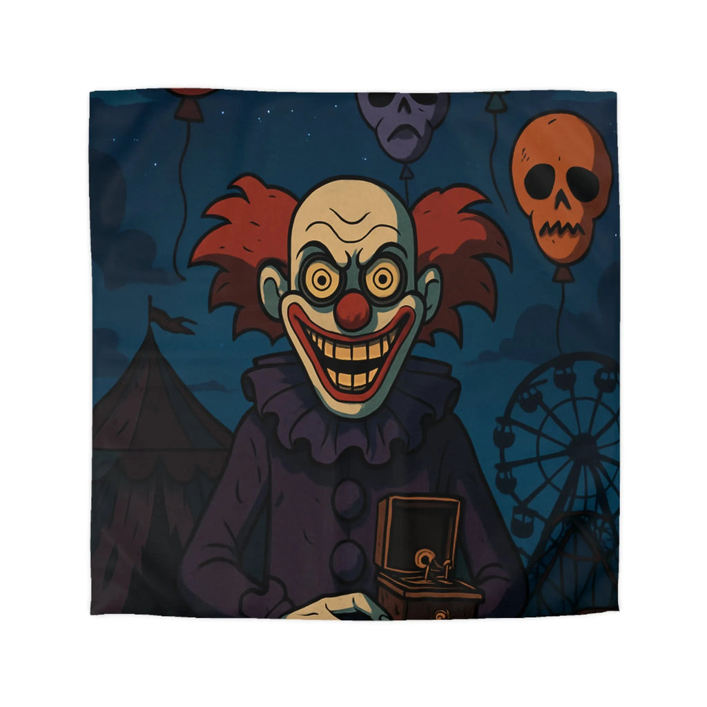 Housse de couette effrayante de clown sinistre avec ballons et fête foraine sombre
