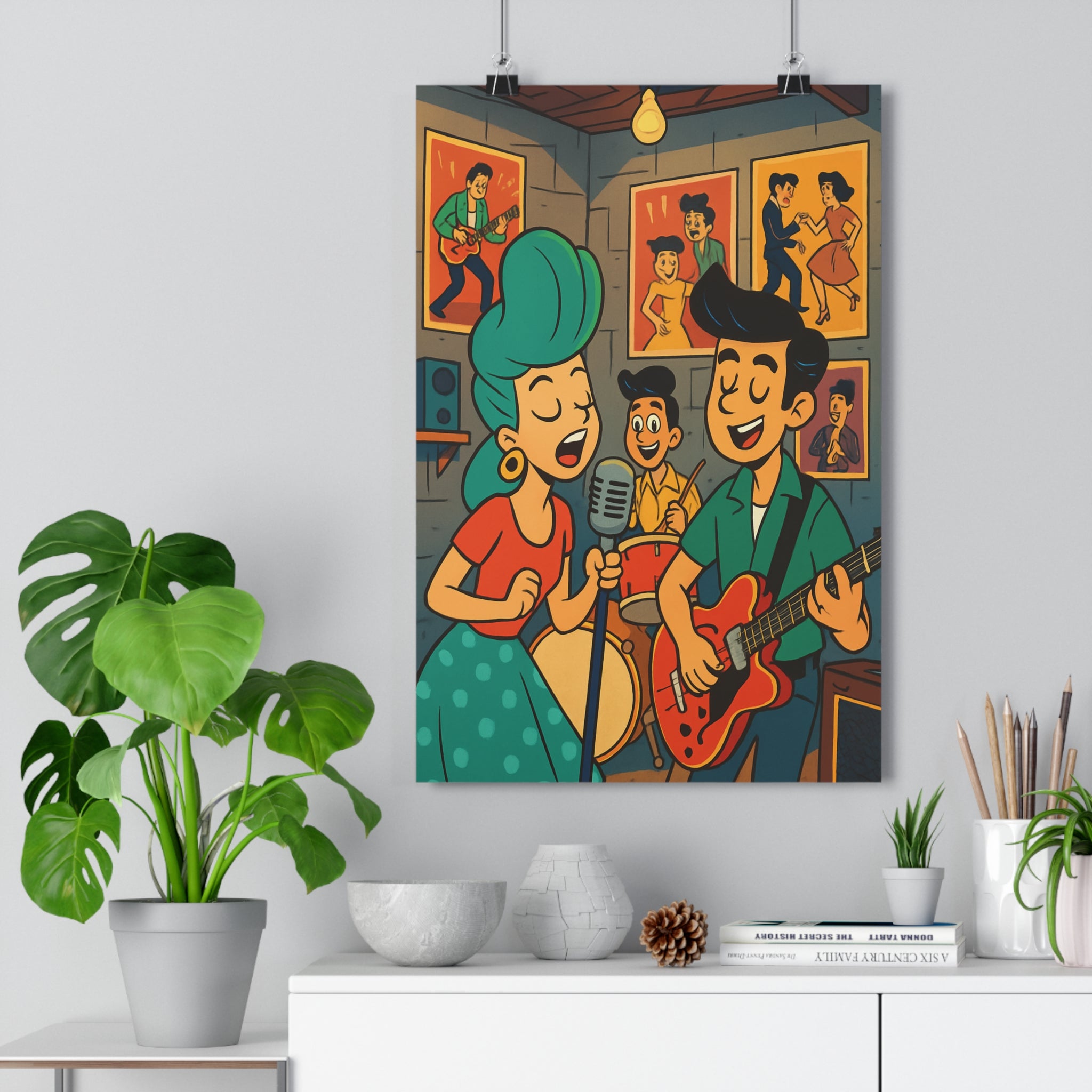 Poster décoratif cartoon rouge vibrant musique rétro joyeux salon chambre design dynamique tendance unique