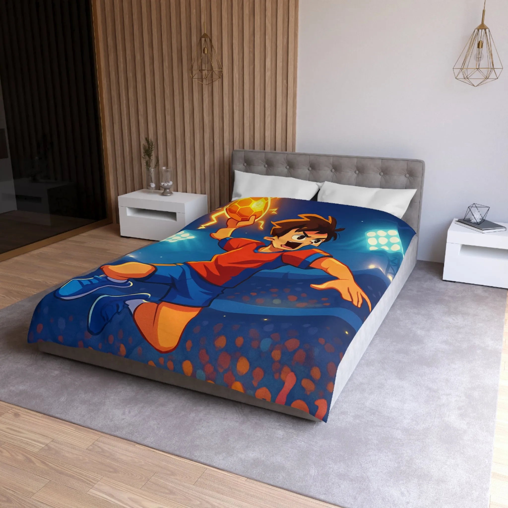 Housse de couette enfant illustrée de joueur de handball dynamique et énergétique