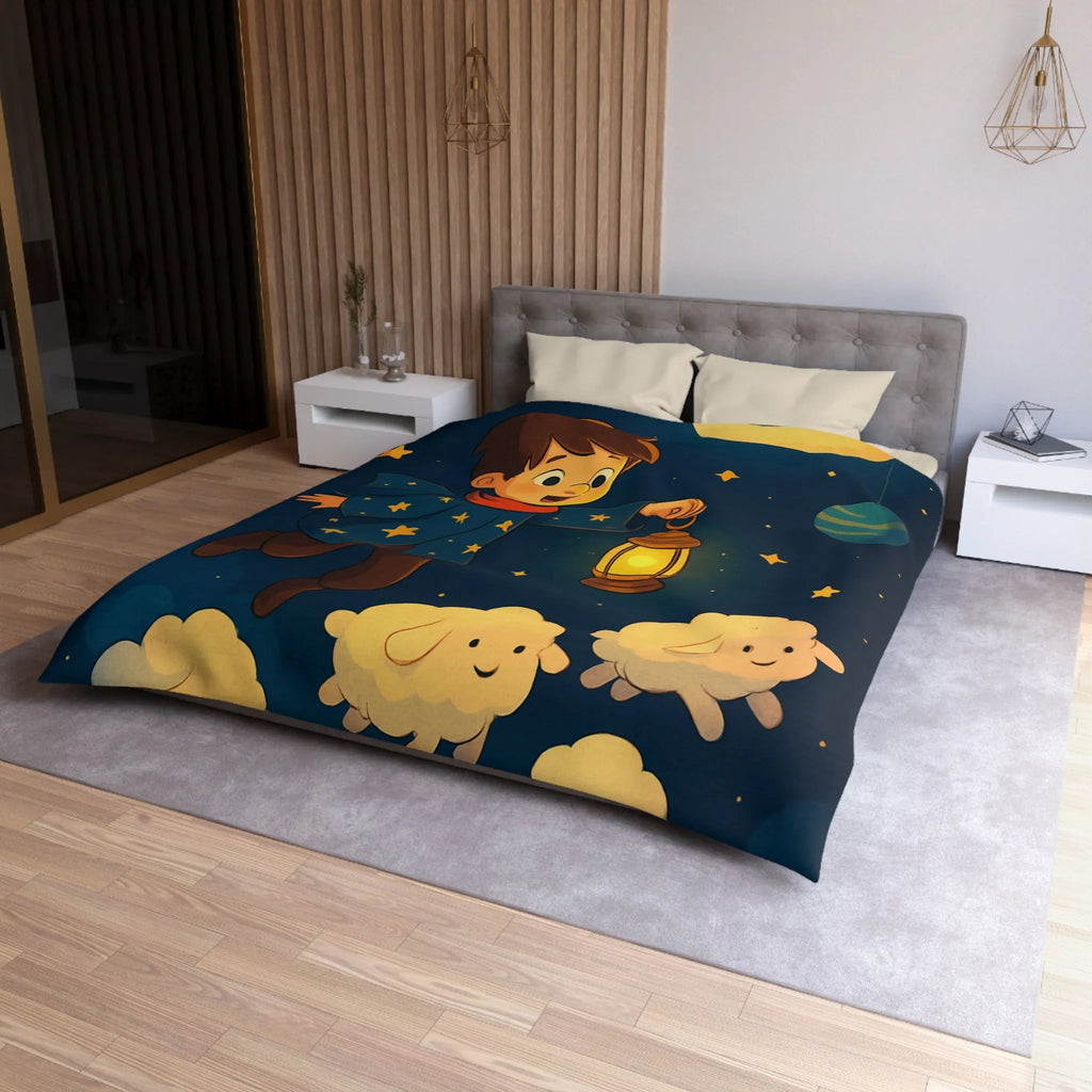 Housse de couette enfant rêveur avec étoiles, lune et moutons volants mignons