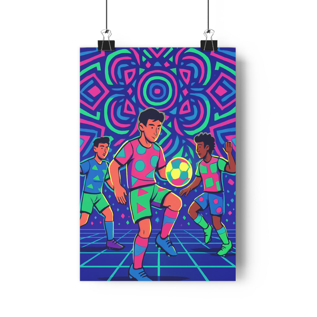 Poster décoratif néon futuriste football rose bleu vert salle jeu chambre dynamique moderne 30x46