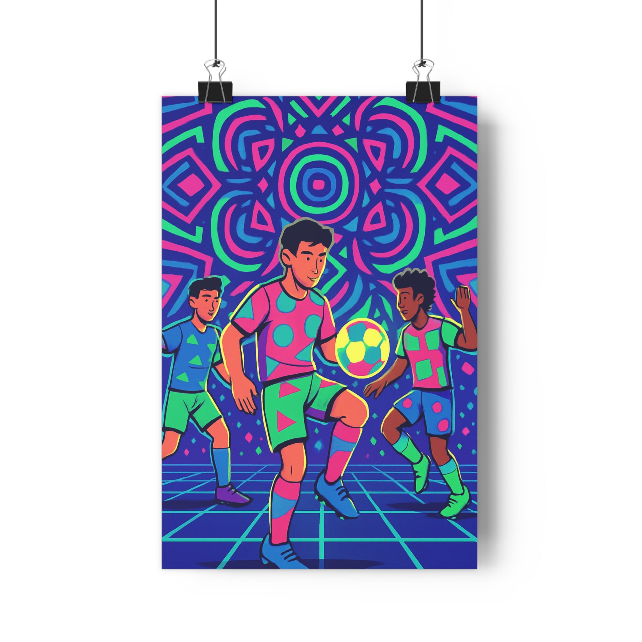 Poster décoratif néon futuriste football rose bleu vert salle jeu chambre dynamique moderne 30x46