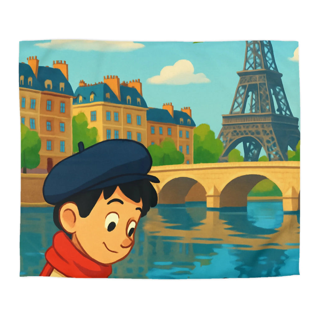 Housse de Couette Artistique Parisienne avec Enfant et Tour Eiffel au Printemps