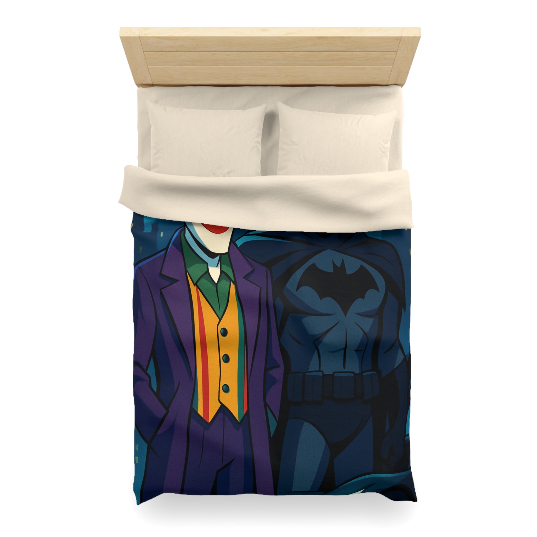 Superhéros au crépuscule : Housse de couette thème ville nocturne avec personnages emblématiques