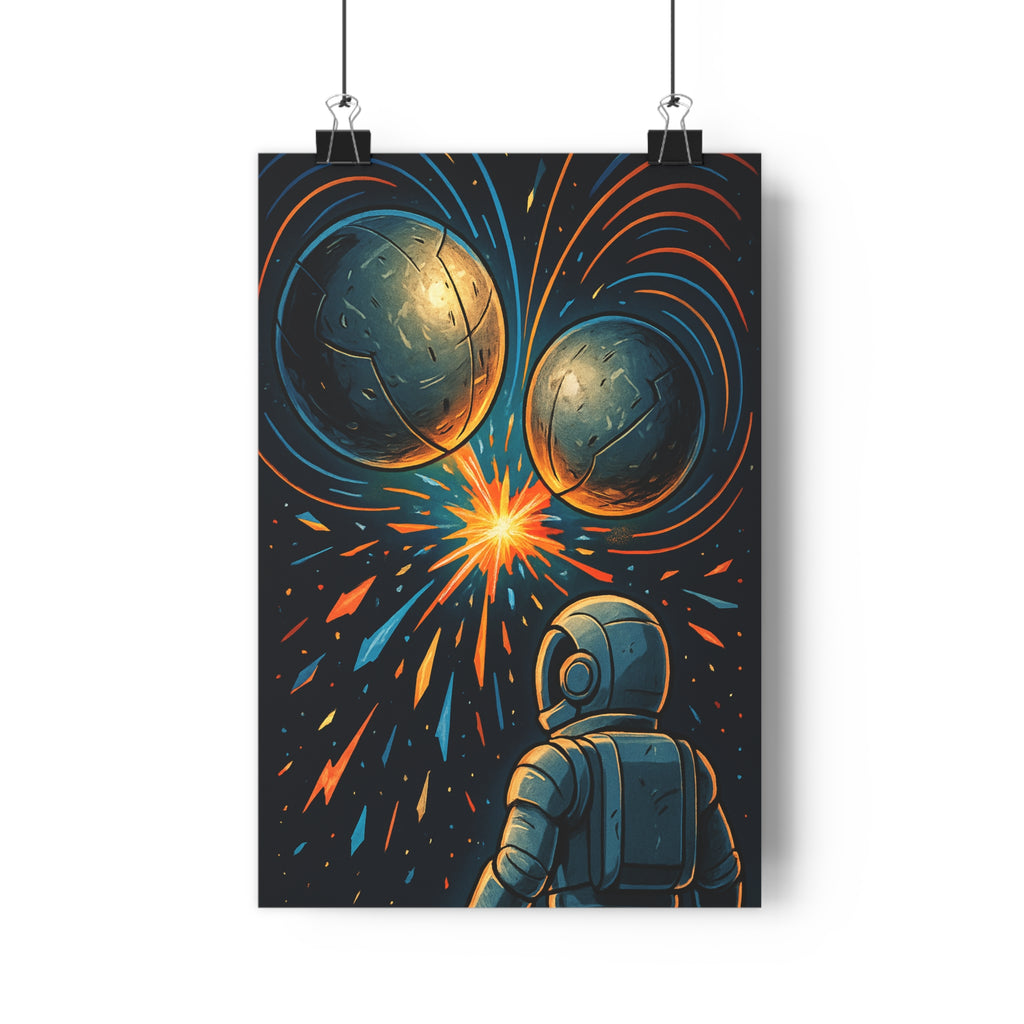 Poster décoratif cosmique astronaute bleu orange cartoon moderne enfant chambre énergie éclatant unique vibrant