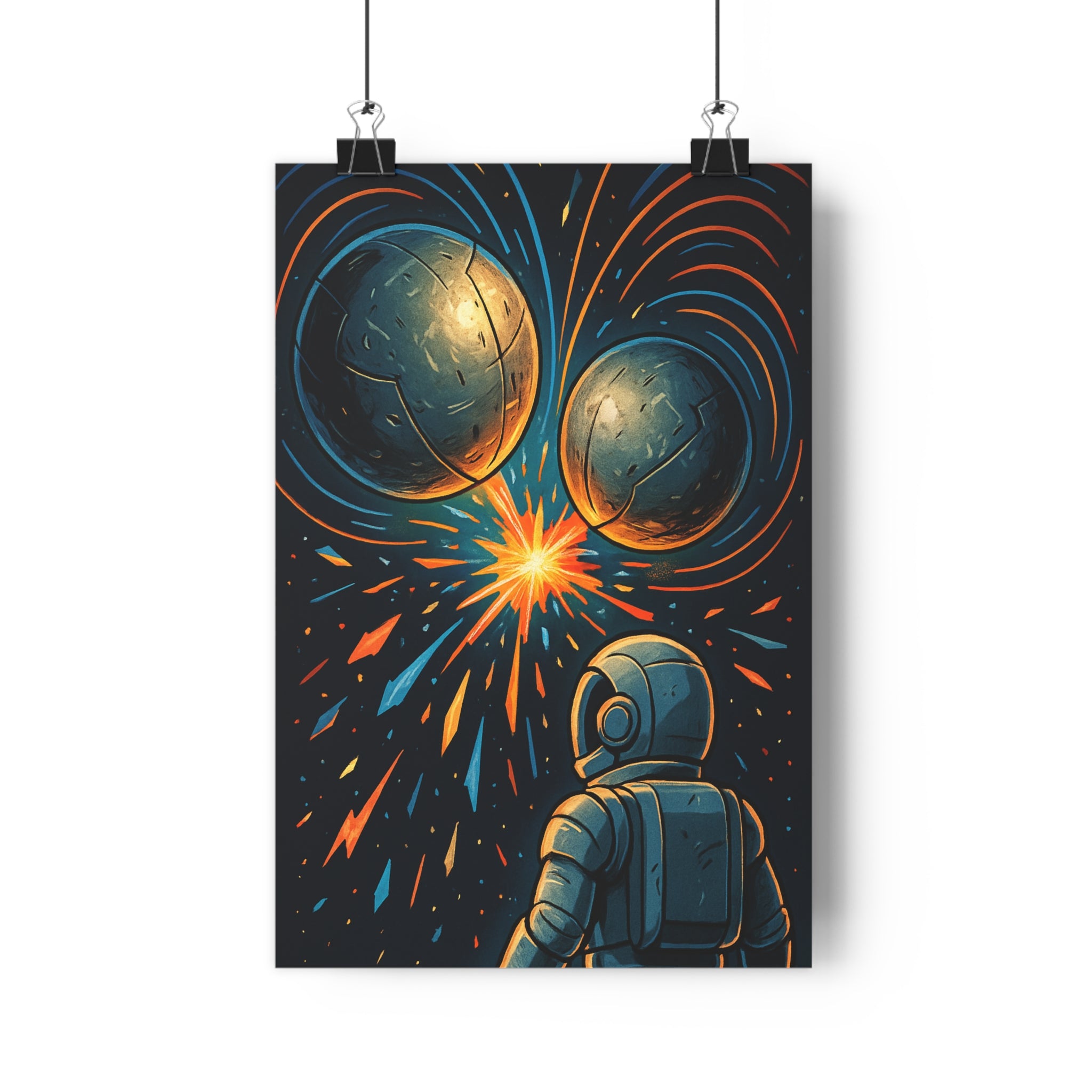 Poster décoratif cosmique astronaute bleu orange cartoon moderne enfant chambre énergie éclatant unique vibrant