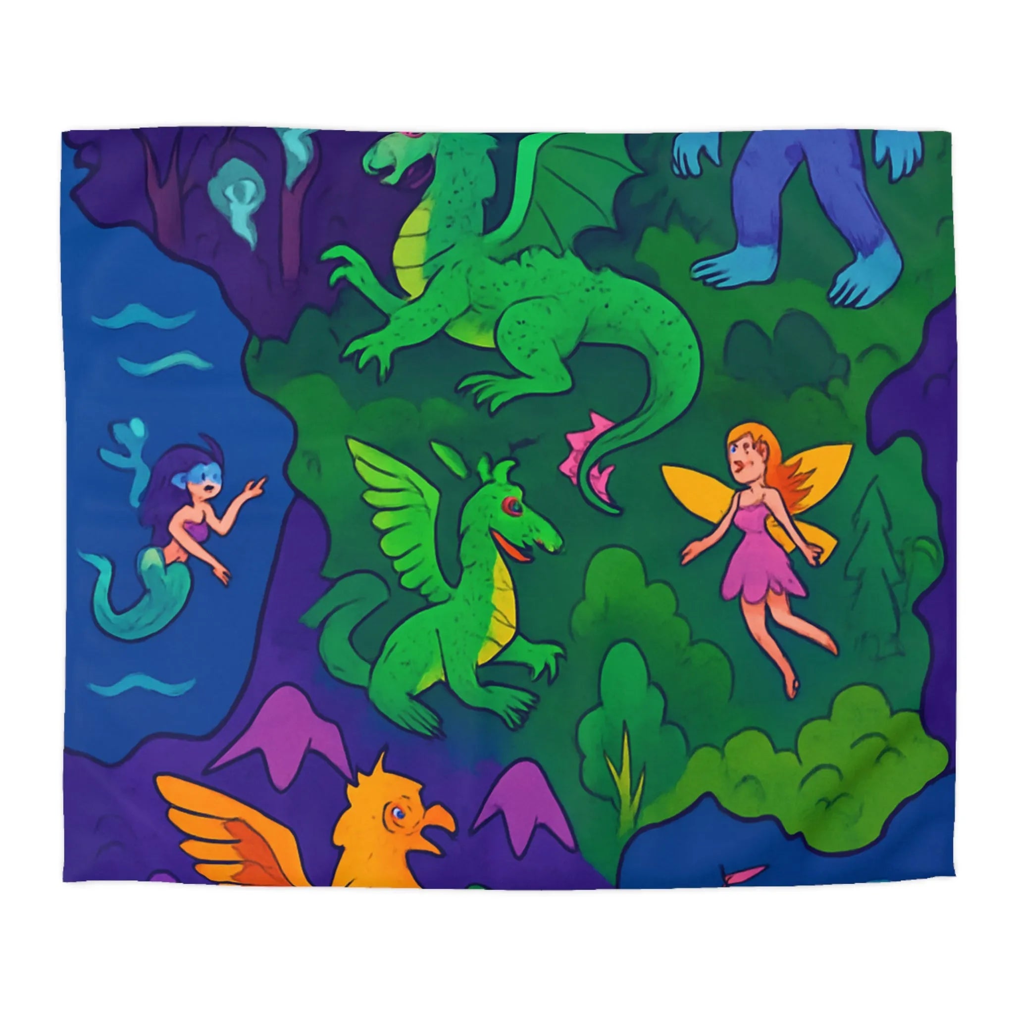 Housse de couette féérique colorée avec créatures légendaires pour chambre enchanteur