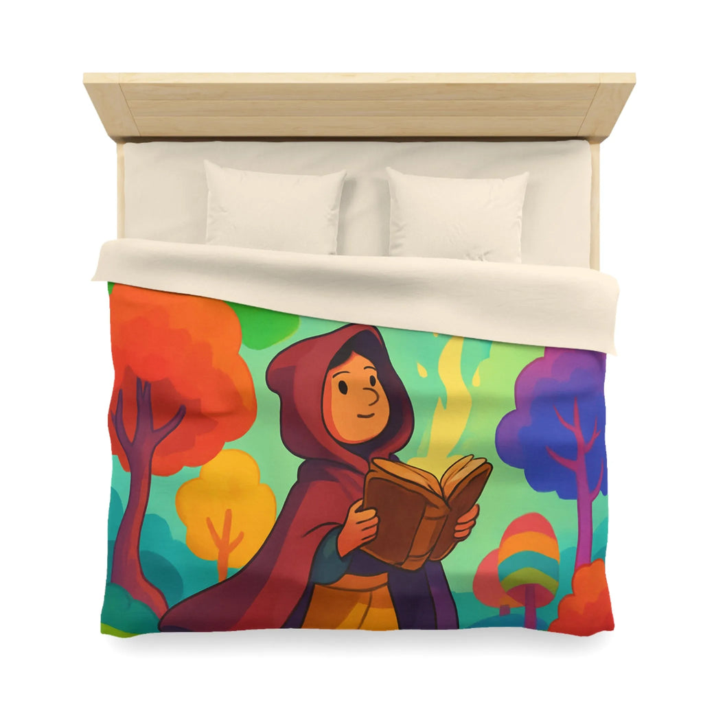 Housse de couette colorée avec scène magique de livre et créatures fantastiques