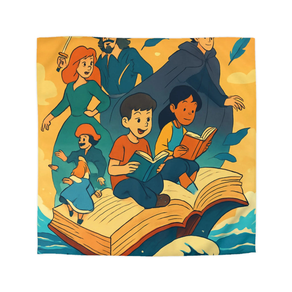Housse de couette enfant rêve fantastique avec livre, vagues et personnages imaginaires